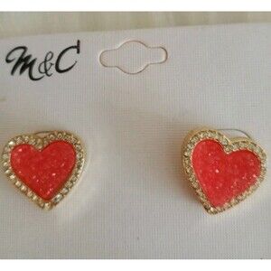 Red Glitter Heart Earrings With Rhinestones Fashion Jewelry Elegant Love NIP